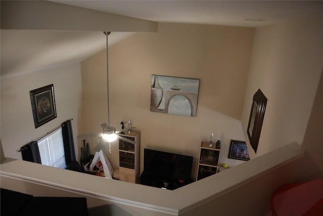 living room with lofted ceiling