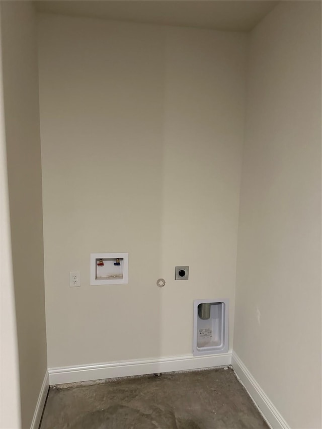 laundry area featuring hookup for a washing machine, hookup for a gas dryer, hookup for an electric dryer, laundry area, and baseboards