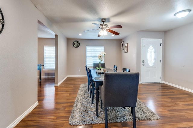 dining space featuring a healthy amount of sunlight, baseboards, and wood finished floors