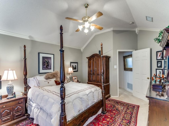 3605 Kales Ln, Flower Mound, TX 75022 - bedroom with crown molding, ceiling fan, and visible vents