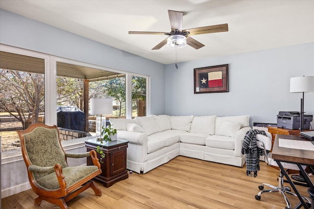 4105 Cimmaron Trl, Granbury, TX 76049 - living area featuring ceiling fan and light wood finished floors