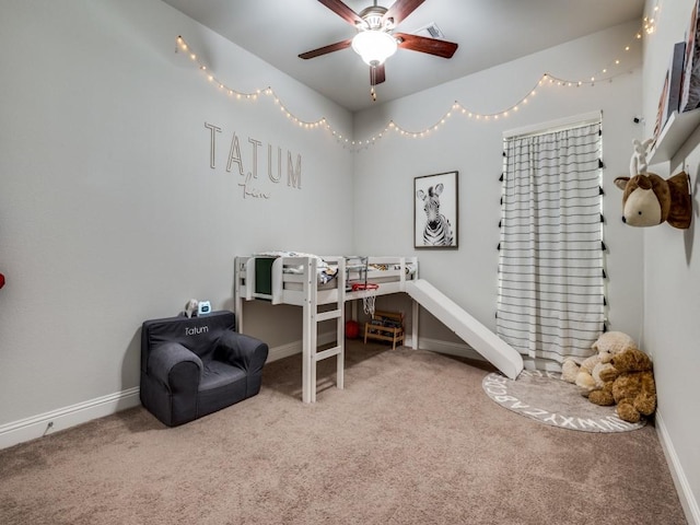 bedroom featuring carpet, visible vents, and baseboards