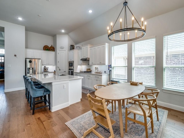 kitchen featuring stainless steel appliances, a sink, a kitchen island with sink, and a healthy amount of sunlight