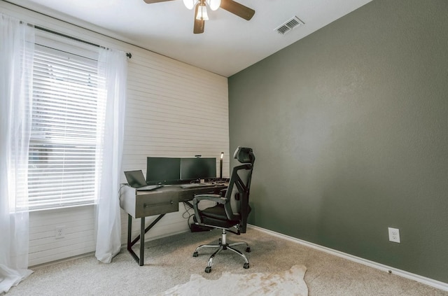 713 Falcon Rd, Argyle, TX 76226 - home office featuring ceiling fan, carpet floors, and baseboards