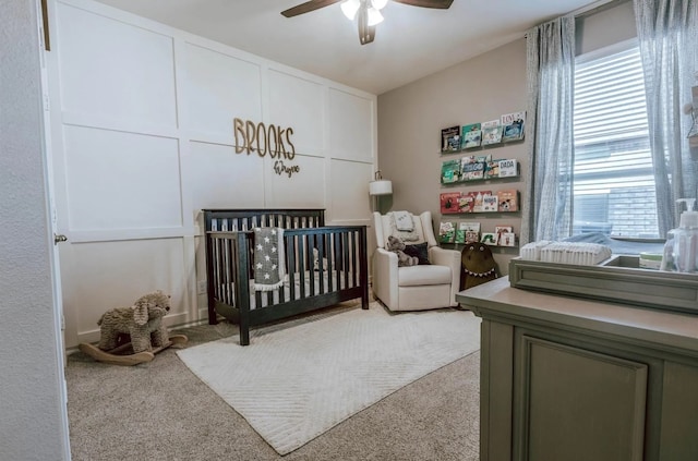 713 Falcon Rd, Argyle, TX 76226 - bedroom featuring light colored carpet, multiple windows, a nursery area, and ceiling fan