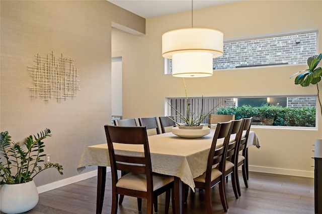 dining space featuring baseboards and wood finished floors