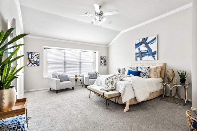 1503 Norway Pine St, Arlington, TX 76012 - bedroom featuring vaulted ceiling, crown molding, carpet, a ceiling fan, and baseboards