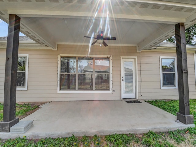 property entrance with a patio area