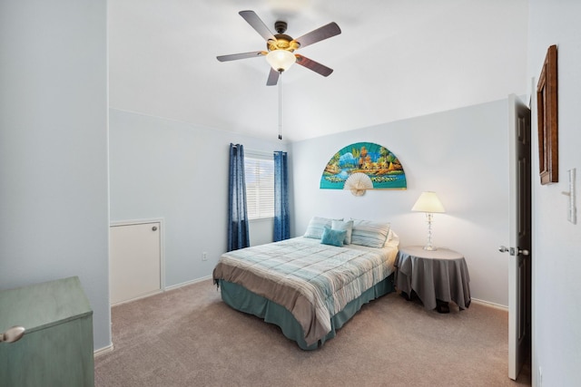3532 Delaney Dr, Fort Worth, TX 76244 - carpeted bedroom featuring baseboards, lofted ceiling, and a ceiling fan
