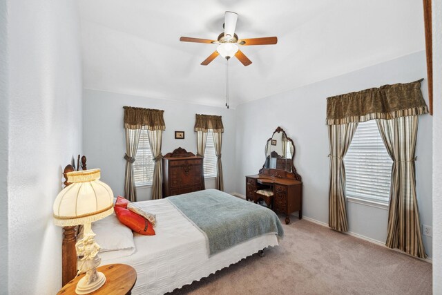 3532 Delaney Dr, Fort Worth, TX 76244 - carpeted bedroom featuring baseboards, vaulted ceiling, and ceiling fan