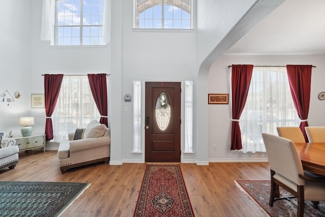 3532 Delaney Dr, Fort Worth, TX 76244 - entryway featuring a towering ceiling, wood finished floors, plenty of natural light, baseboards, and arched walkways