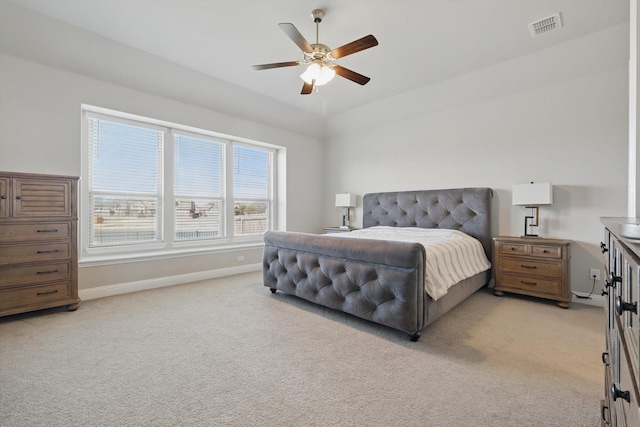 4303 Juniper Ln, Melissa, TX 75454 - bedroom with a ceiling fan, baseboards, visible vents, and light carpet