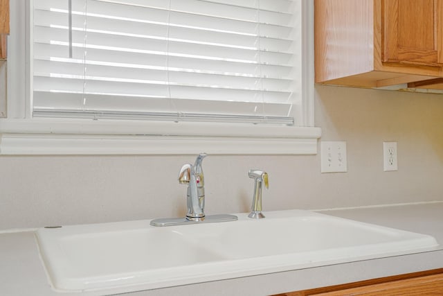 interior details with light countertops and a sink