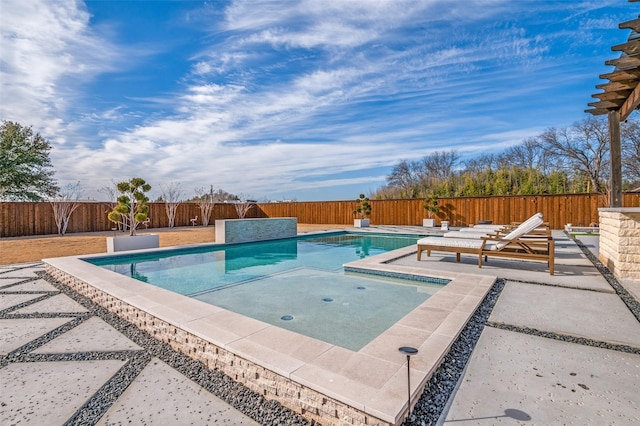 view of swimming pool featuring a patio, a fenced backyard, and a fenced in pool