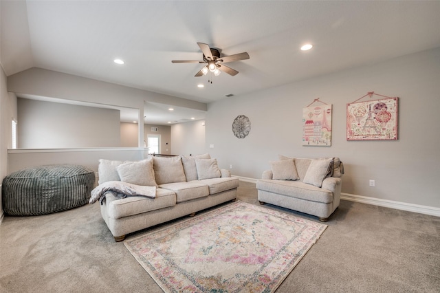 1121 Ash St, Celina, TX 75009 - living area with carpet floors, recessed lighting, baseboards, and a ceiling fan
