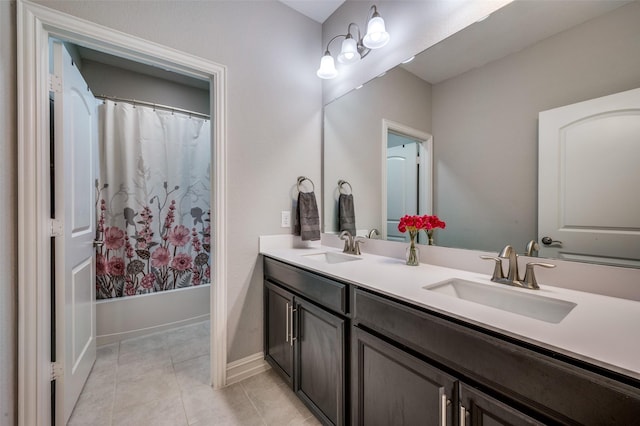 1121 Ash St, Celina, TX 75009 - full bath with shower / bath combination with curtain, tile patterned flooring, a sink, and double vanity