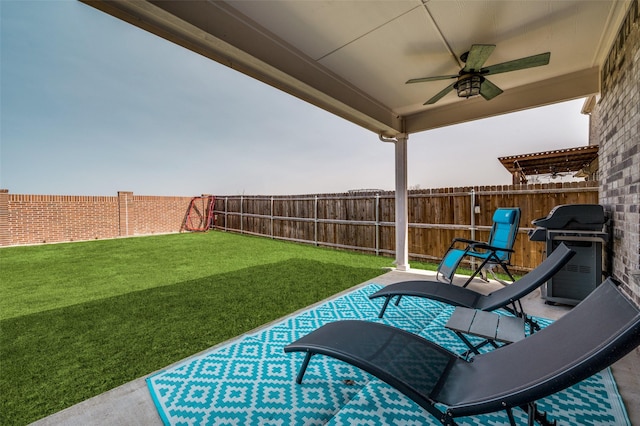 1121 Ash St, Celina, TX 75009 - view of patio / terrace with a ceiling fan, a fenced backyard, and area for grilling