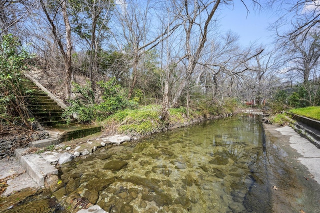 view of water feature featuring a wooded view