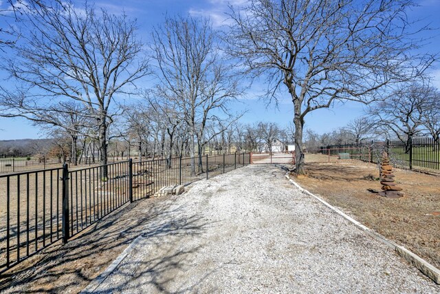 view of road with a rural view, driveway, and a gated entry