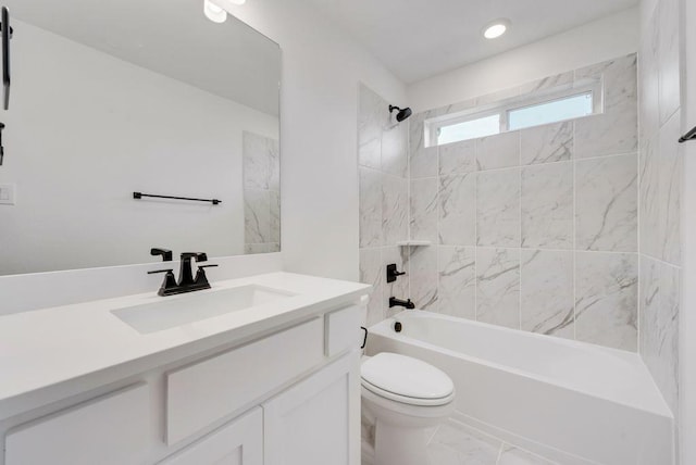 1813 Cousins Trl, Frisco, TX 75034 - bathroom featuring toilet, vanity, marble finish floors, and bathing tub / shower combination