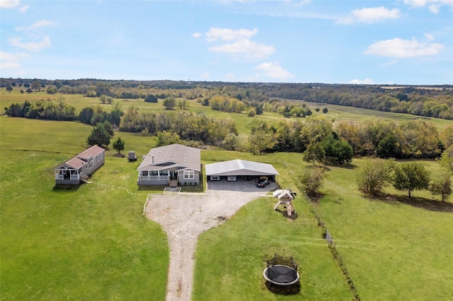 birds eye view of property featuring a rural view