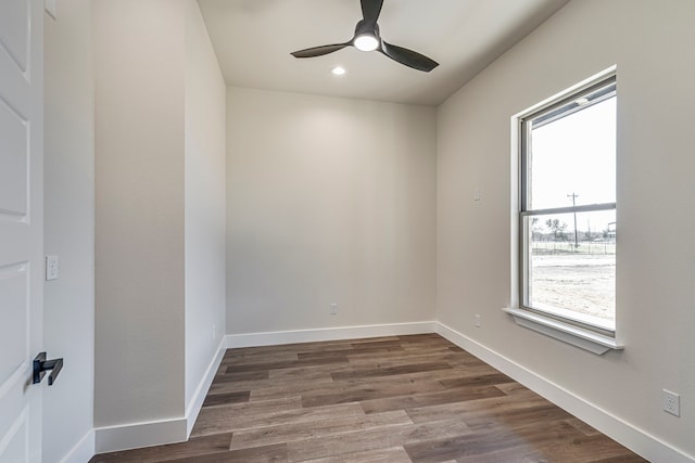 empty room with wood finished floors, a wealth of natural light, and baseboards