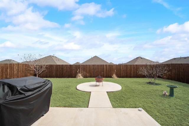 view of yard featuring a patio and a fenced backyard