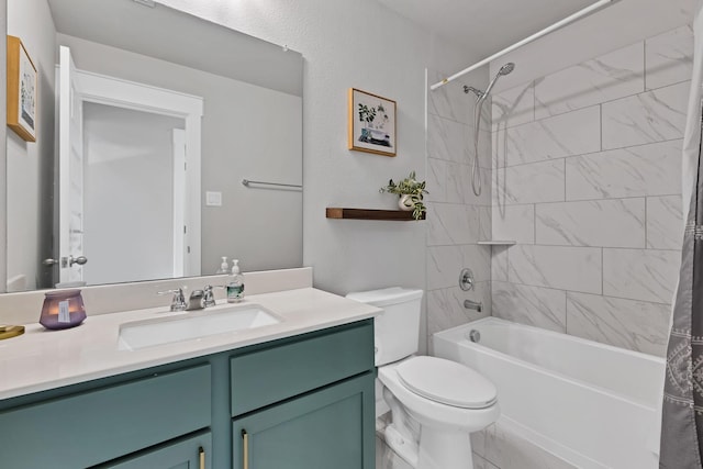 bathroom featuring shower / bath combo, vanity, and toilet