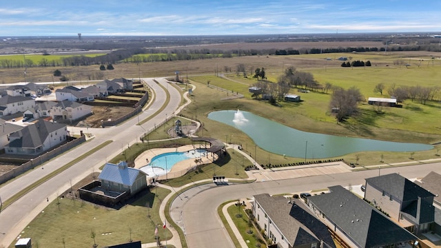 aerial view featuring a water view and a rural view