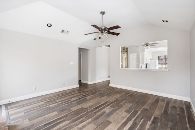 2901 Anysa Ln, Denton, TX 76209 - unfurnished living room with vaulted ceiling, a ceiling fan, and wood finished floors