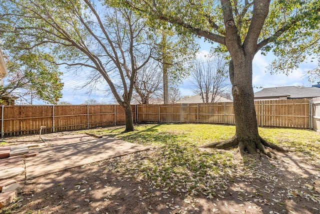 view of yard with a patio area and a fenced backyard