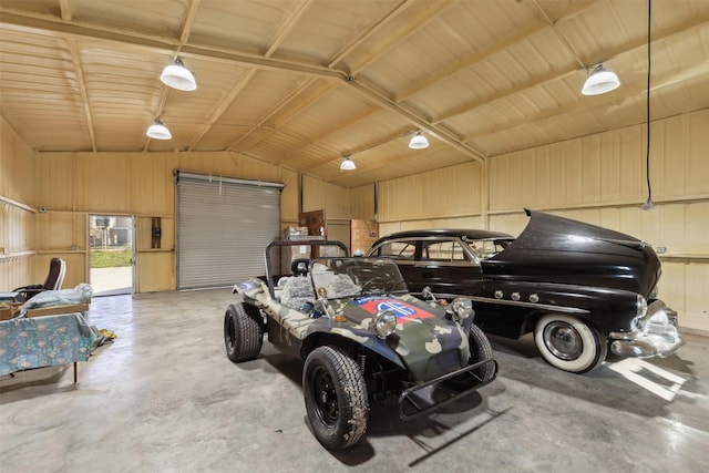 garage with metal wall