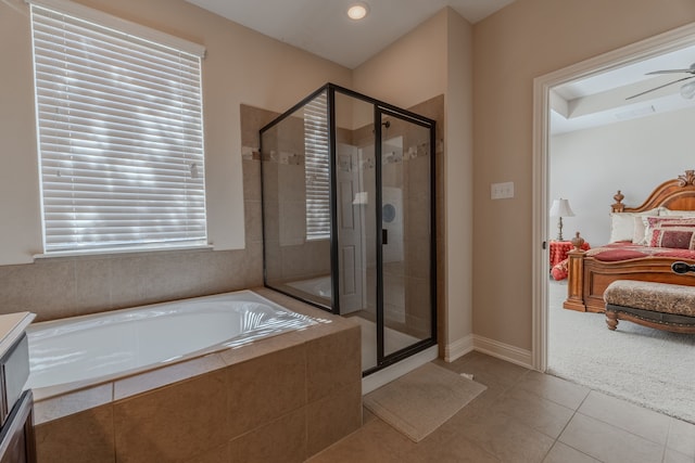 full bathroom featuring tile patterned floors, ensuite bath, a stall shower, and a bath