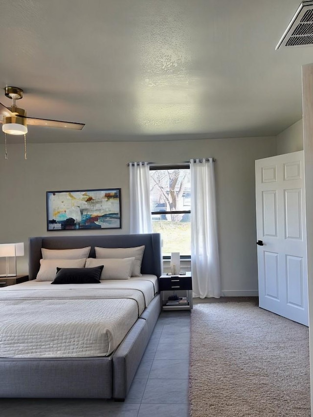 bedroom with ceiling fan and visible vents