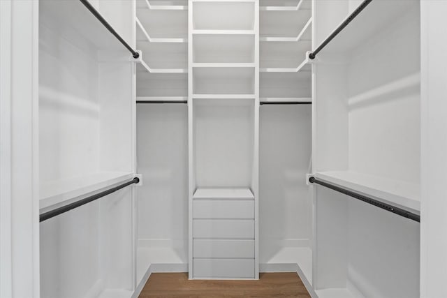 spacious closet with dark wood-style flooring