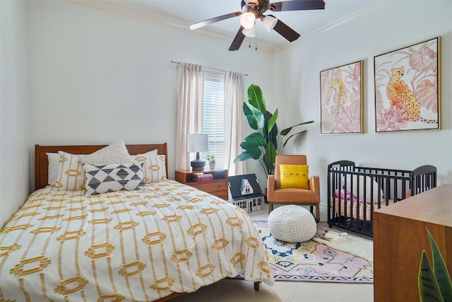 bedroom with ornamental molding