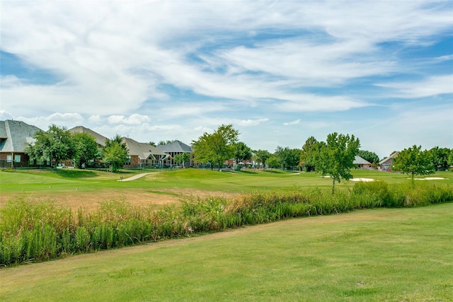 view of property's community with a lawn and golf course view