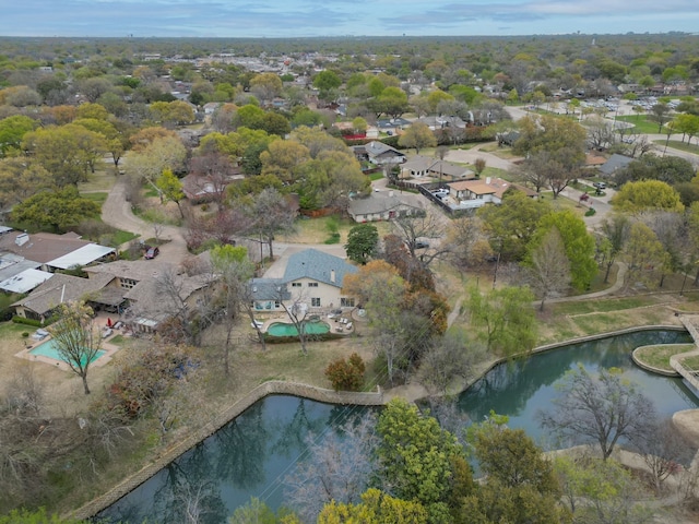 aerial view featuring a water view and a residential view