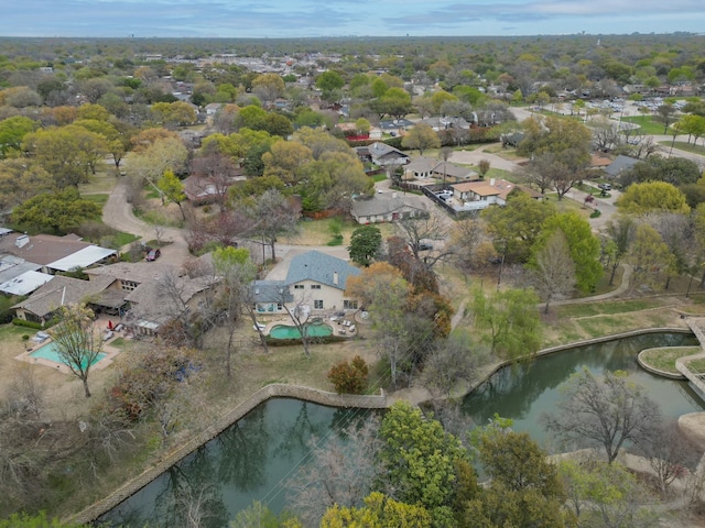 aerial view with a water view and a residential view