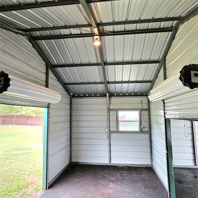 garage with metal wall