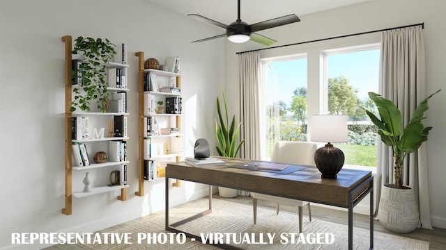 office area with ceiling fan and a wealth of natural light