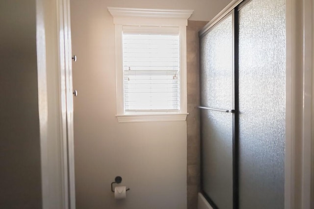 bathroom featuring a stall shower