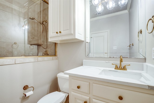 5340 Jessica Ln, Frisco, TX 75034 - bathroom featuring ornamental molding, vanity, and a tile shower