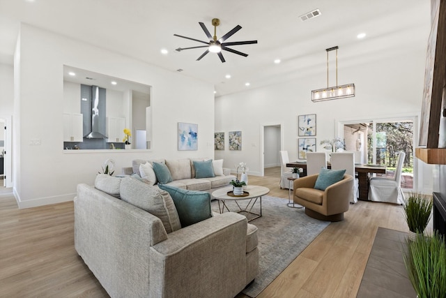 300 Covey Ln, Mckinney, TX 75071 - living area with light wood finished floors, visible vents, recessed lighting, and a ceiling fan