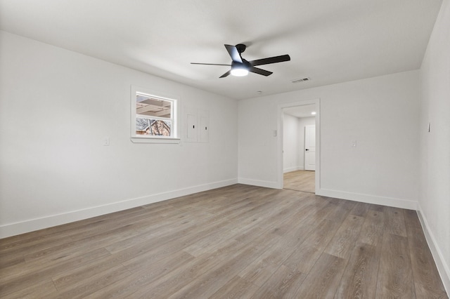 300 Covey Ln, Mckinney, TX 75071 - spare room with baseboards, visible vents, light wood finished floors, and ceiling fan