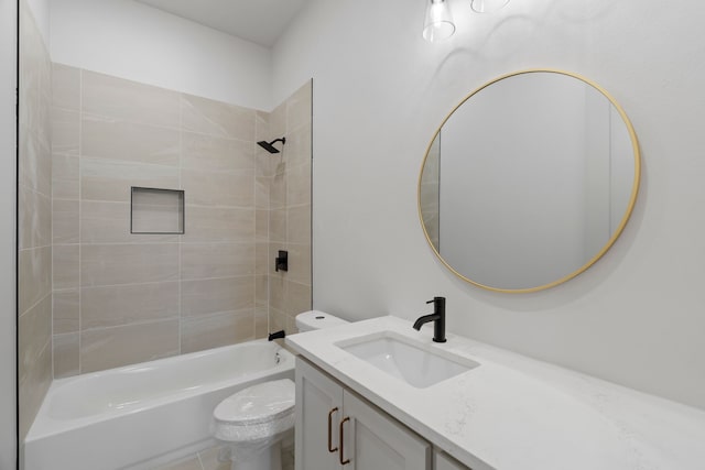 bathroom with  shower combination, vanity, and toilet