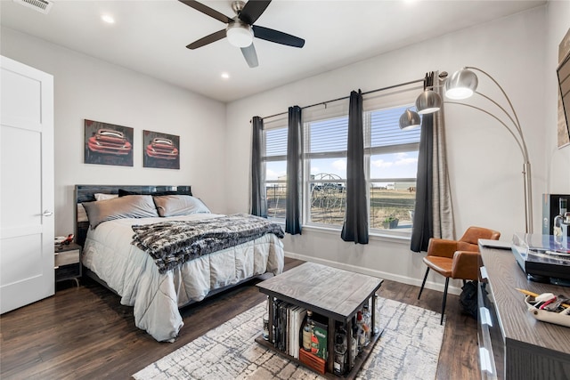 14402 Stice Rd, Krum, TX 76249 - bedroom with recessed lighting, wood finished floors, multiple windows, baseboards, and ceiling fan