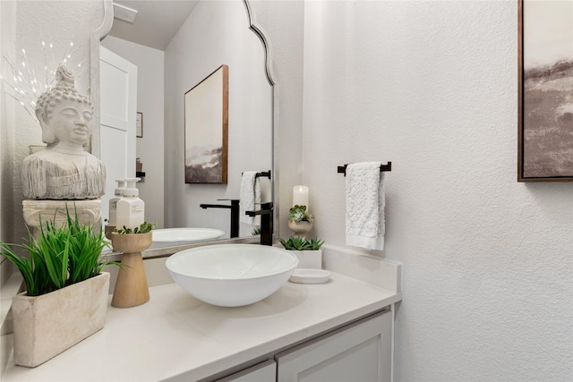 14402 Stice Rd, Krum, TX 76249 - bathroom with vanity and a textured wall