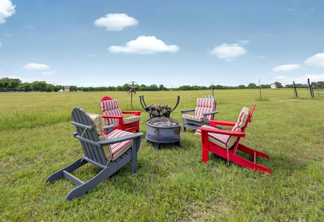 14402 Stice Rd, Krum, TX 76249 - view of grassy yard featuring an outdoor fire pit and a view of countryside
