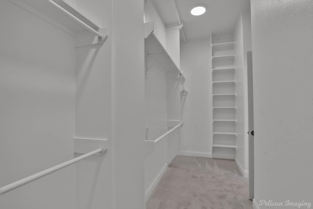 spacious closet featuring light carpet